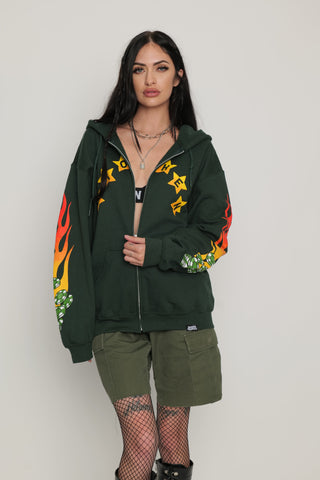 Devil Dealer Zip Up Hoodie Green