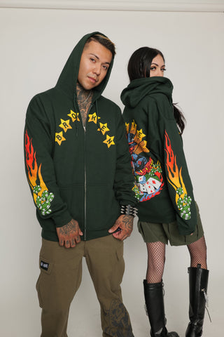 Devil Dealer Zip Up Hoodie Green