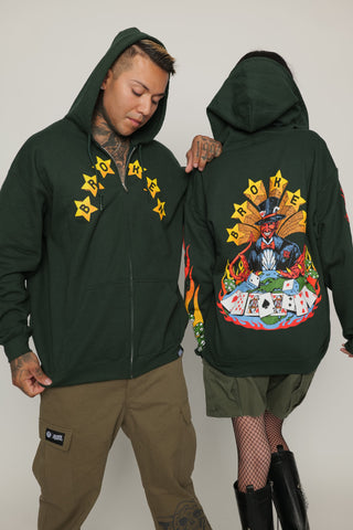 Devil Dealer Zip Up Hoodie Green