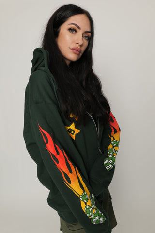 Devil Dealer Zip Up Hoodie Green