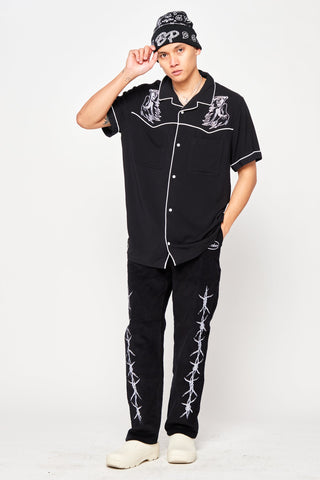 Duality Embroidered Button Up Woven Shirt