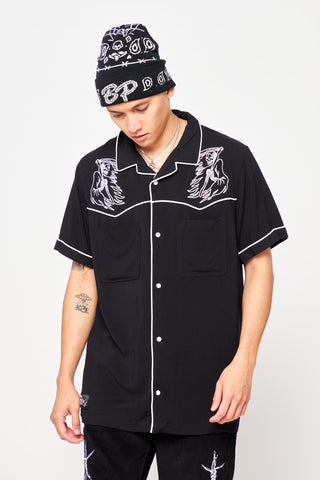 Duality Embroidered Button Up Woven Shirt