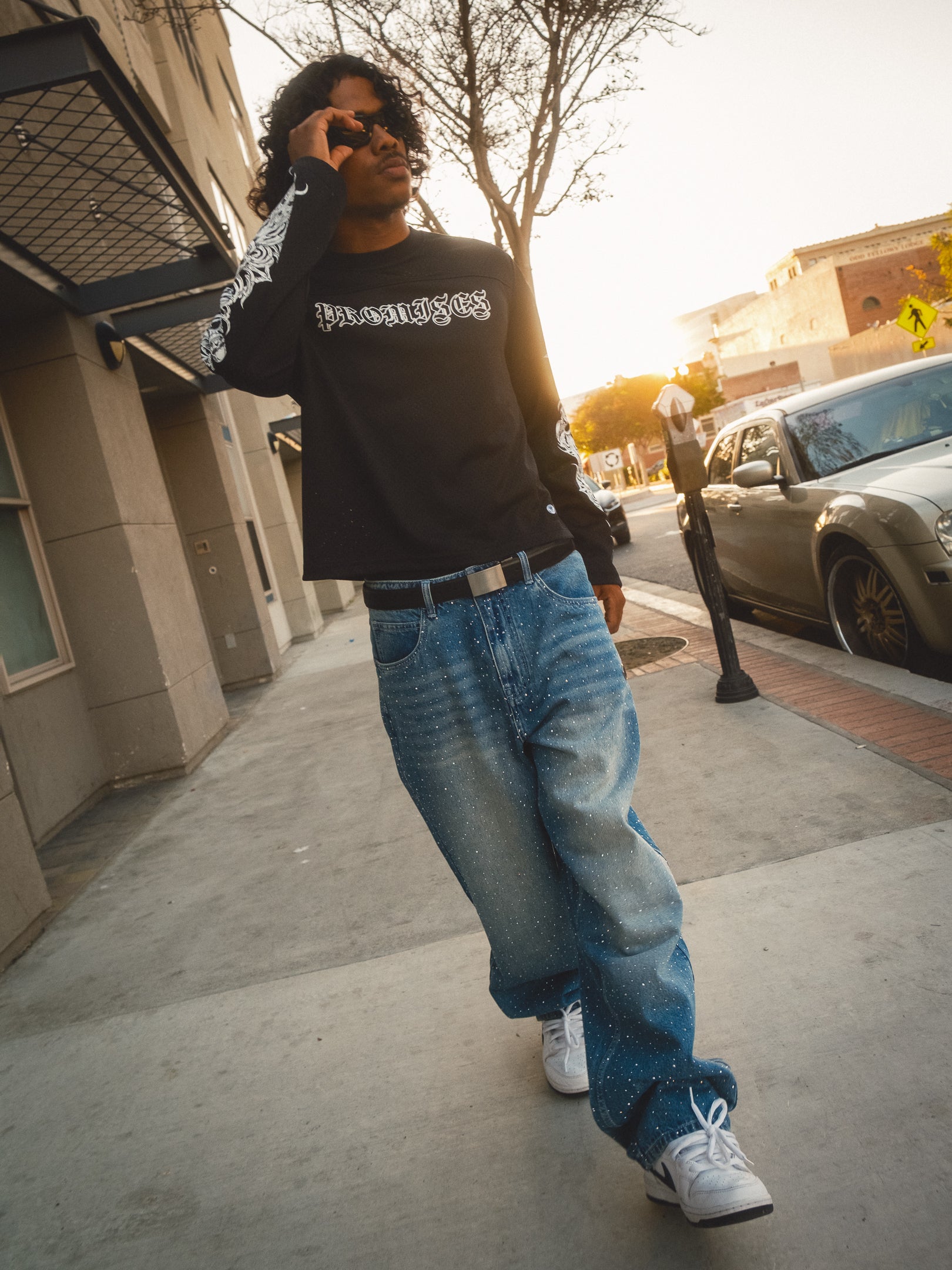 Enamored Rhinestone Denim Pant Dark Blue Wash