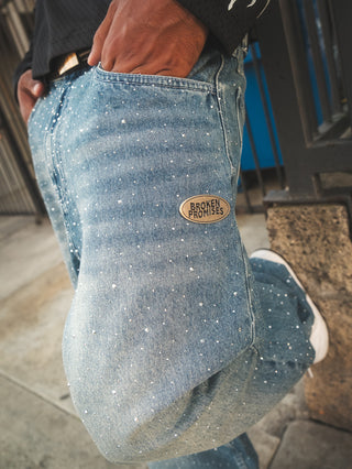 Enamored Rhinestone Denim Pant Dark Blue Wash