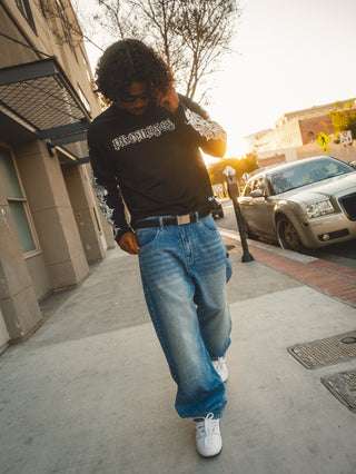 Enamored Rhinestone Denim Pant Dark Blue Wash