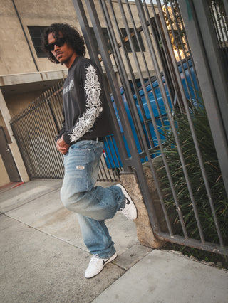 Enamored Rhinestone Denim Pant Dark Blue Wash