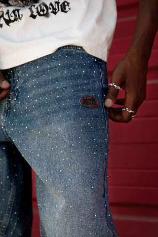 Enamored Rhinestone Denim Pant Dark Blue Wash
