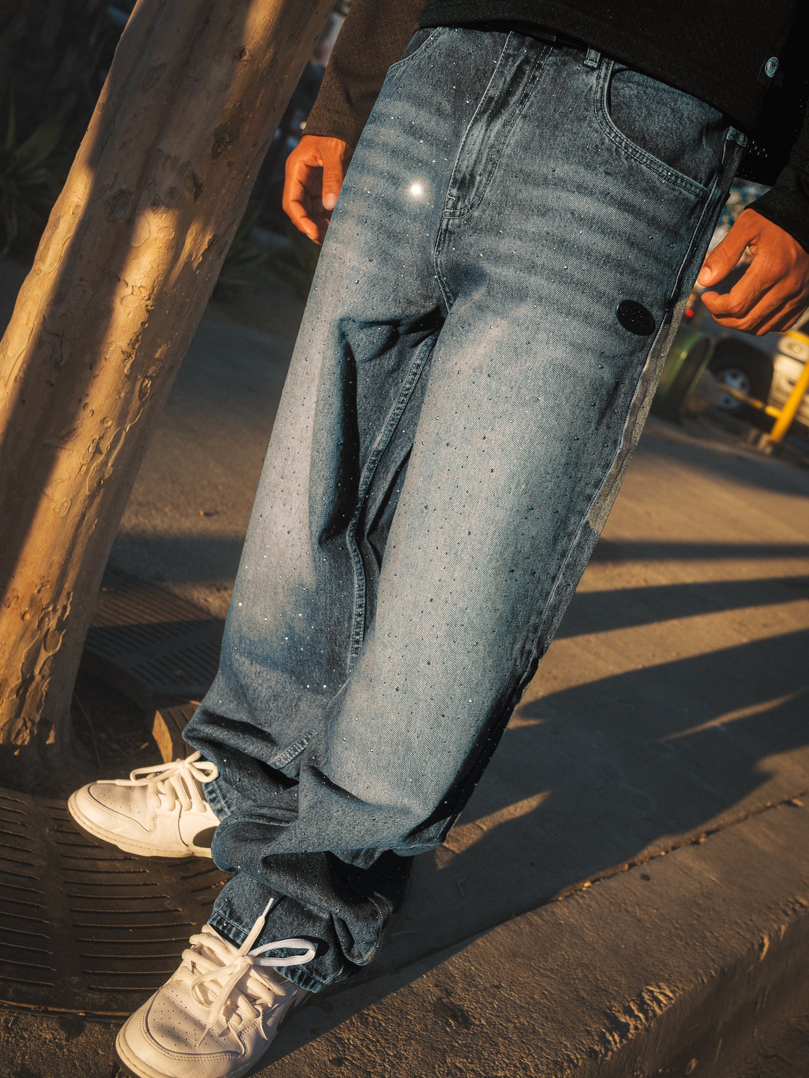 Enamored Rhinestone Denim Pant Dark Blue Wash