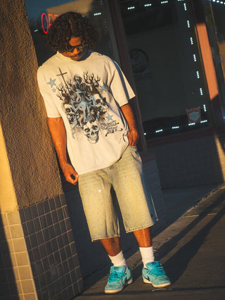 Enamored Rhinestone Denim Short Light Blue Wash