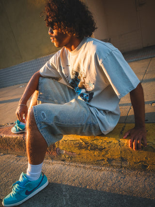 Enamored Rhinestone Denim Short Light Blue Wash