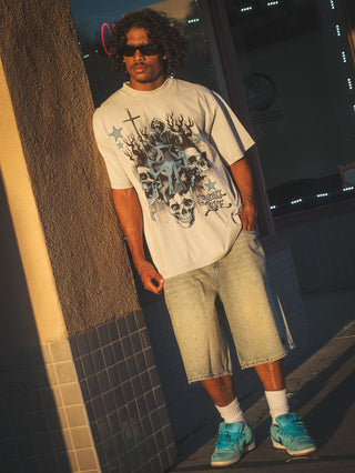 Enamored Rhinestone Denim Short Light Blue Wash