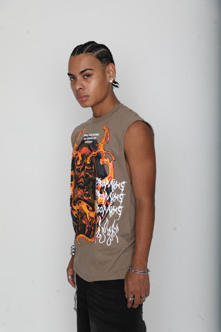 Fading Fire Muscle Tank Beige