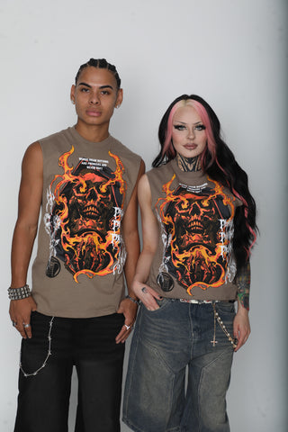 Fading Fire Muscle Tank Beige