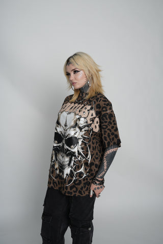 Feral Leopard Print Tee with Rhinestones