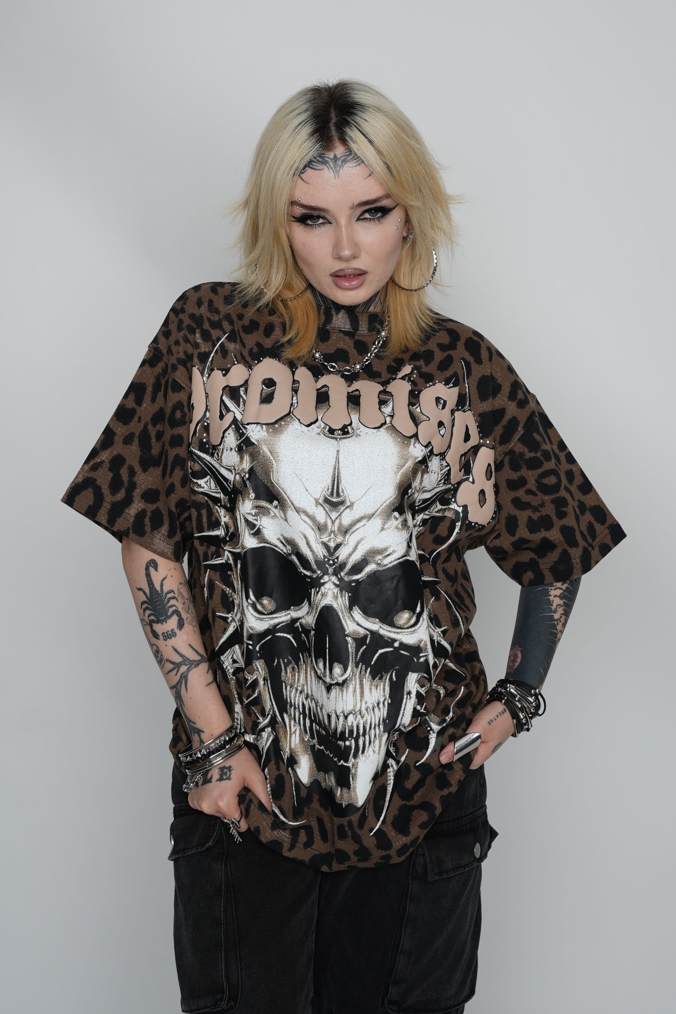 Feral Leopard Print Tee with Rhinestones