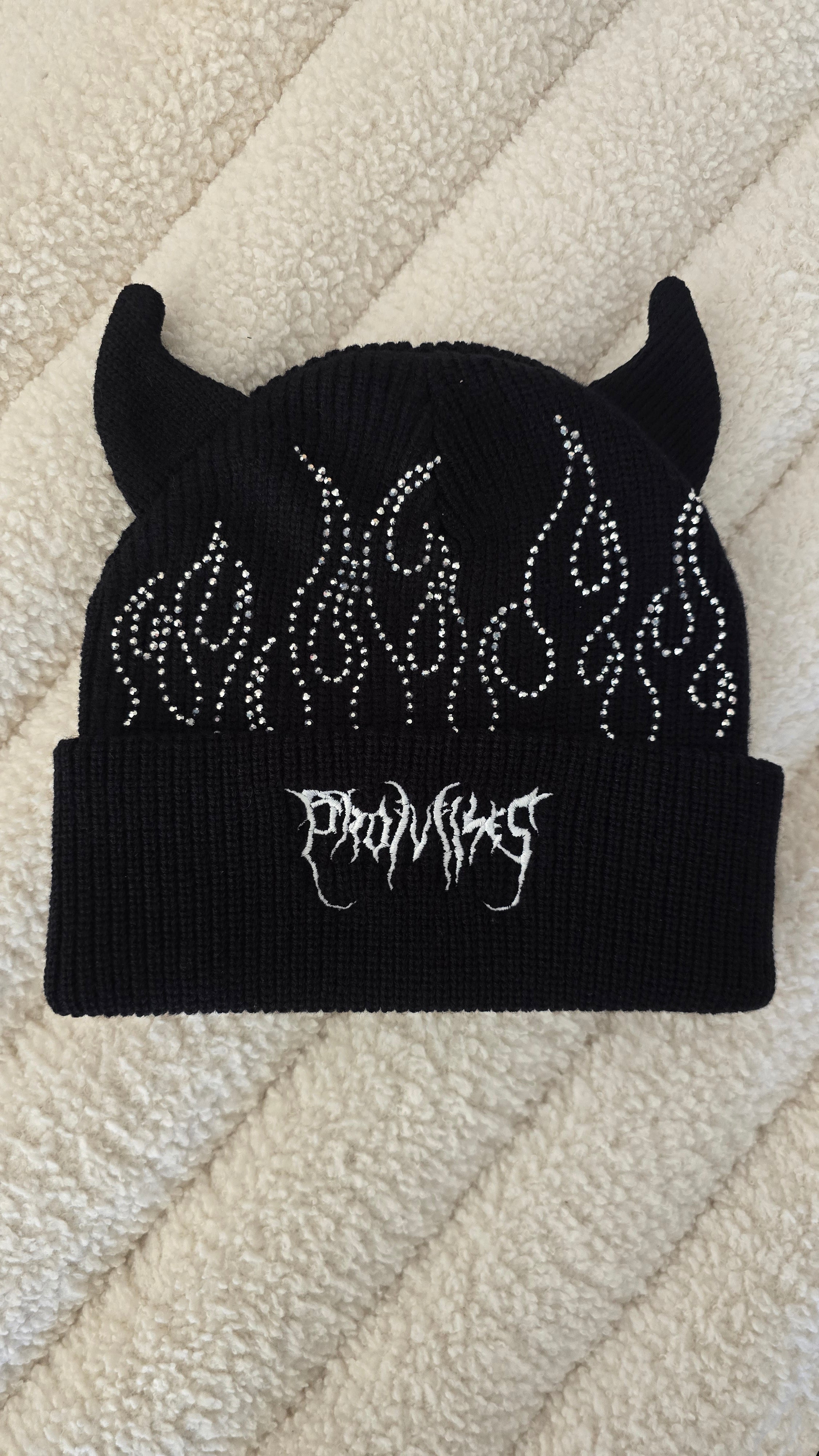 Firestarter Rhinestoned Horn Beanie