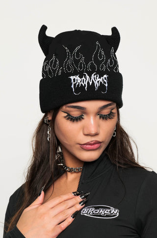 Firestarter Rhinestoned Horn Beanie