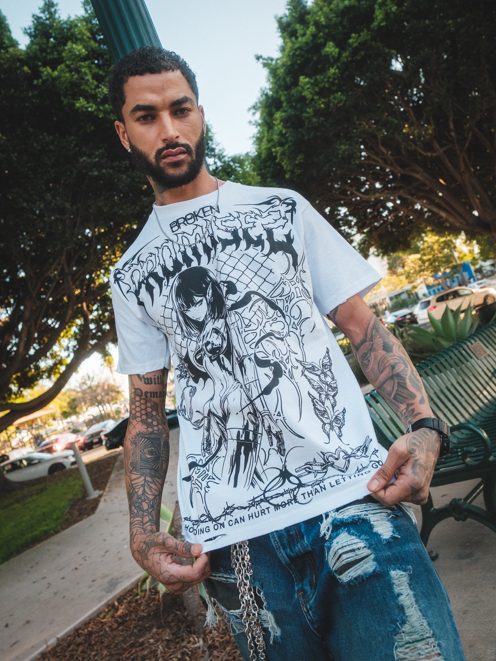 Futuristic Destroyed Crop Tee White