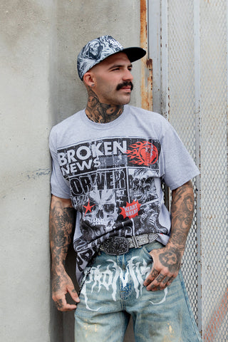 Gossip Column Distressed Tee Grey