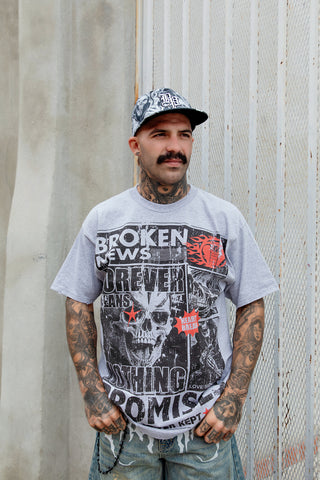 Gossip Column Distressed Tee Grey