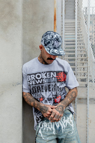 Gossip Column Distressed Tee Grey