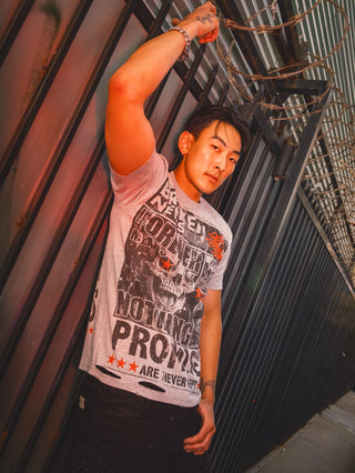 Gossip Column Distressed Tee Grey