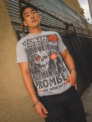 Gossip Column Distressed Tee Grey