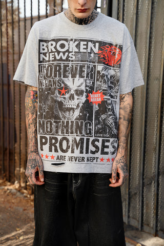 Gossip Column Distressed Tee Grey
