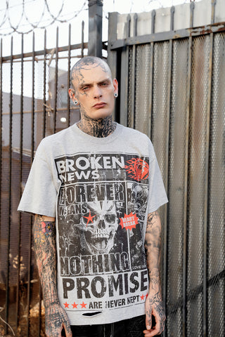 Gossip Column Distressed Tee Grey