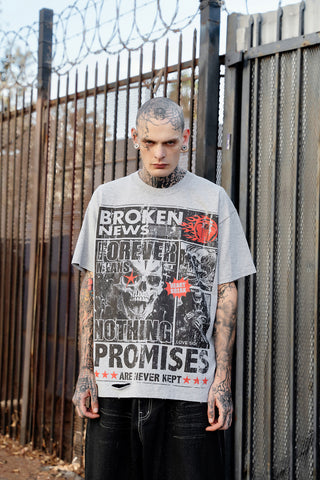 Gossip Column Distressed Tee Grey