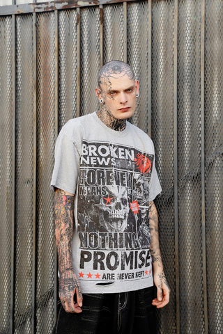 Gossip Column Distressed Tee Grey