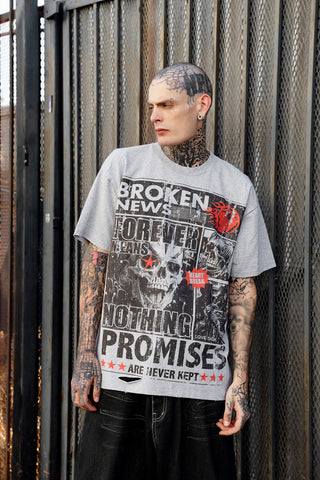 Gossip Column Distressed Tee Grey