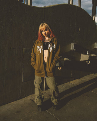 Graveyard Applique Zip Hoodie Green