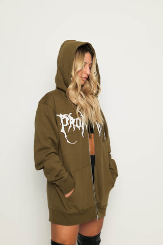 Graveyard Applique Zip Hoodie Green