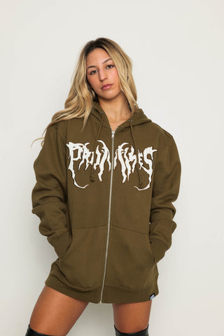 Graveyard Applique Zip Hoodie Green