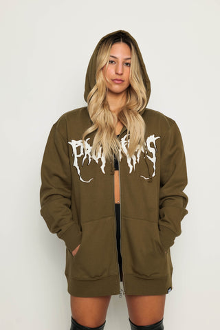 Graveyard Applique Zip Hoodie Green