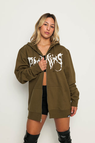 Graveyard Applique Zip Hoodie Green