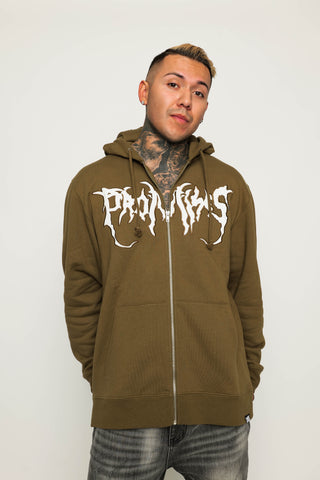 Graveyard Applique Zip Hoodie Green