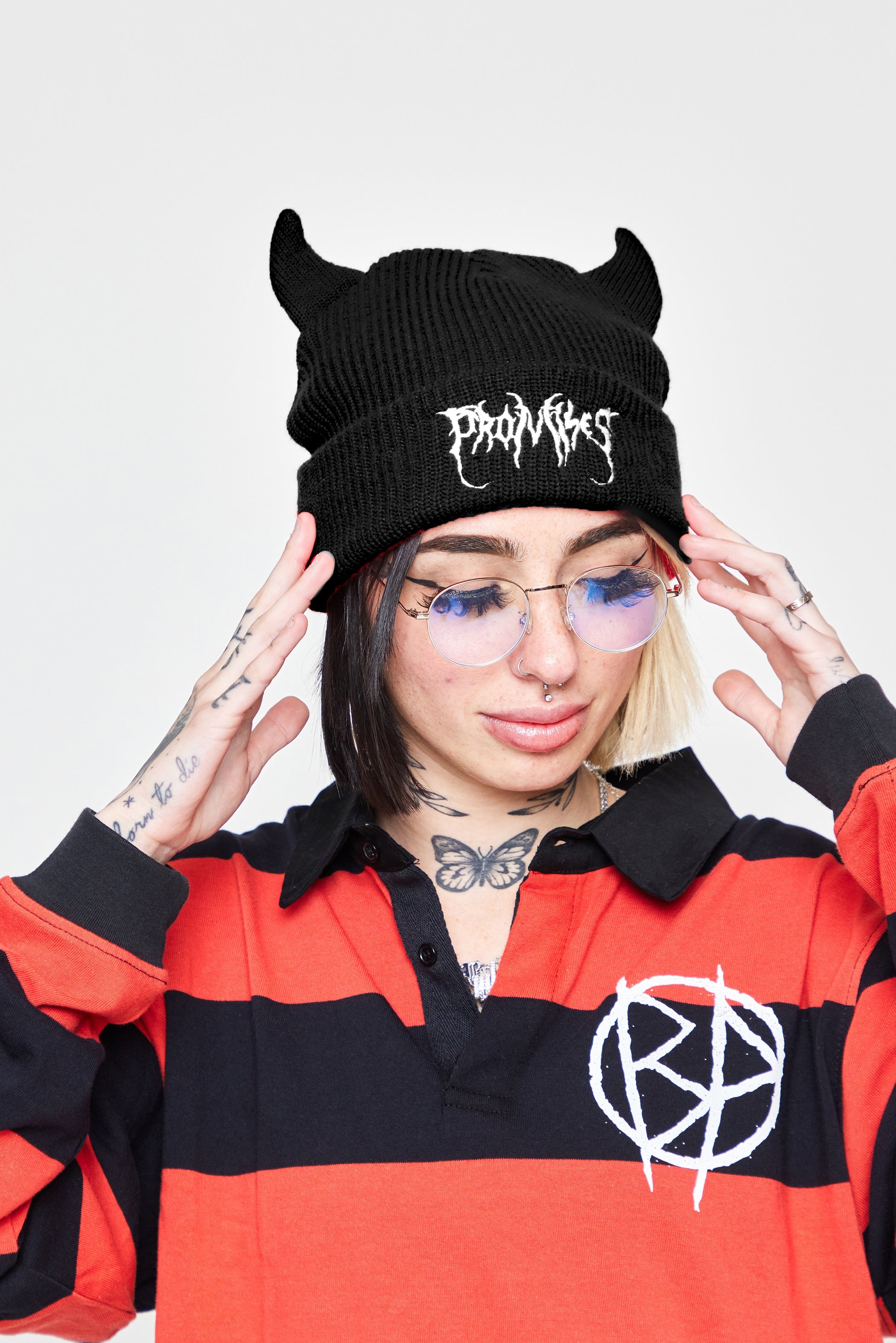Graveyard Devil Horn Beanie Black