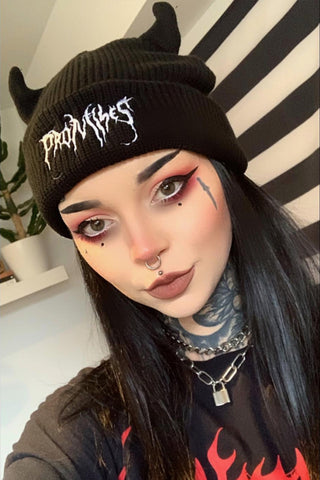 Graveyard Devil Horn Beanie Black