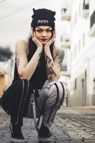 Graveyard Devil Horn Beanie Black