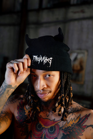 Graveyard Devil Horn Beanie Black