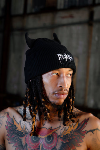 Graveyard Devil Horn Beanie Black