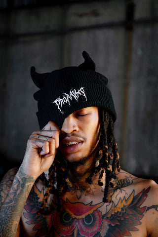 Graveyard Devil Horn Beanie Black