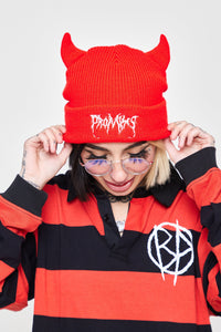 Graveyard Devil Horn Beanie - Bright Red