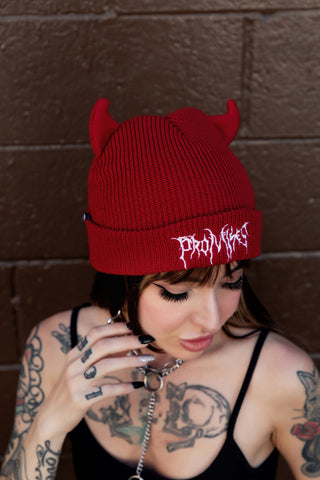 Graveyard Devil Horn Beanie Chili Pepper Red