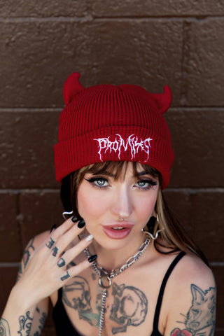 Graveyard Devil Horn Beanie Chili Pepper Red