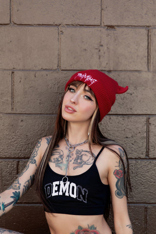 Graveyard Devil Horn Beanie Chili Pepper Red