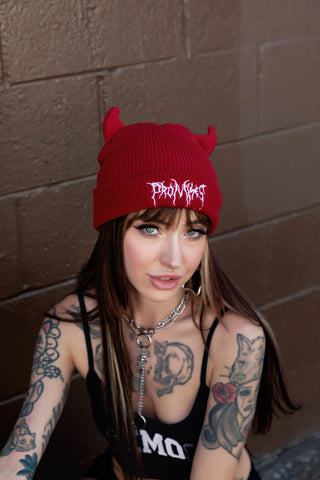 Graveyard Devil Horn Beanie Chili Pepper Red