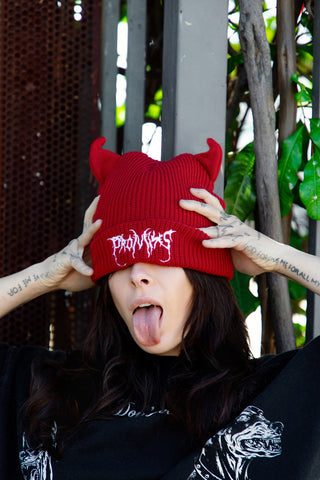 Graveyard Devil Horn Beanie Chili Pepper Red